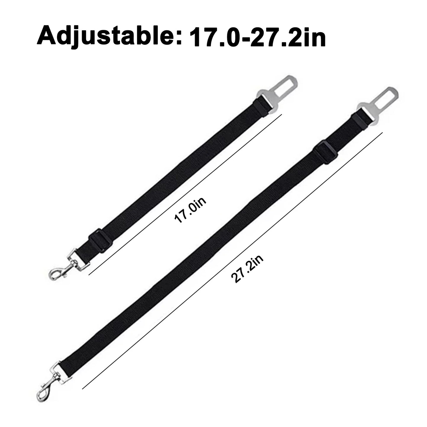 2 Pcs Adjustable Pet Dog Cat Car Seat Belt Safety Leads Vehicle Seatbelt Harness, Made from Nylon Fabric, Black