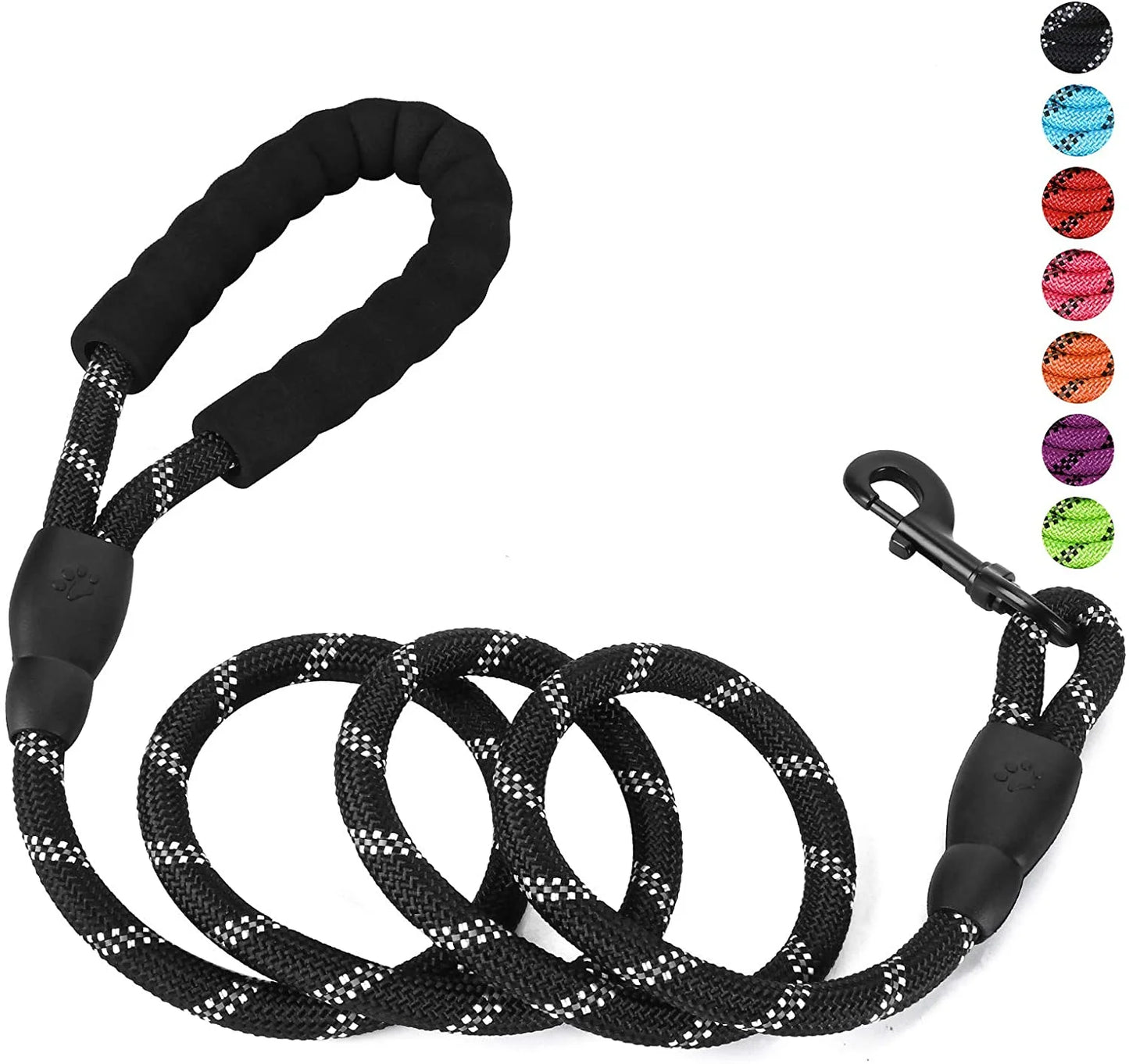 5Ft Nylon Rope Dog Leash for Large & Medium Dogs 18-120 Lbs, Highly Reflective,Anti-Slip Grip, Black