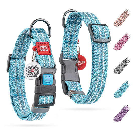 Reflective Cotton Dog Collar Eco Friendly Alt to Nylon Collar for Small Medium and Large Dogs Pet Collar with QR ID Tag Puppy Collar for Large Breed Dogs Adjustable Male Female Dog Collar