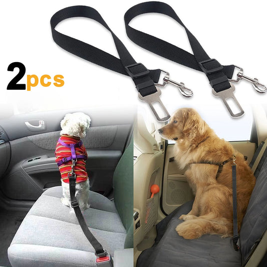 2 Pcs Adjustable Pet Dog Cat Car Seat Belt Safety Leads Vehicle Seatbelt Harness, Made from Nylon Fabric, Black