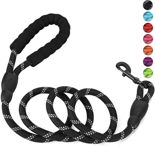 5Ft Nylon Rope Dog Leash for Large & Medium Dogs 18-120 Lbs, Highly Reflective,Anti-Slip Grip, Black
